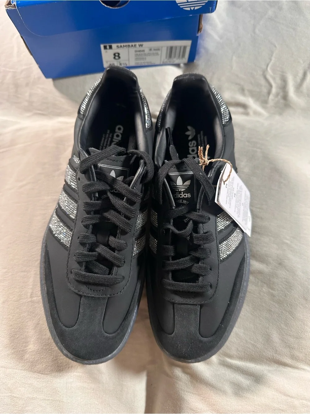 Adidas Women SAMBAE Triple Black Bedazzled Stripes US 8 UK 6.5  IH4045 NWB - Picture 2 of 10